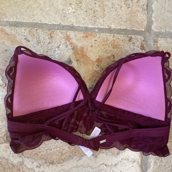 PINK By Victoria's Secret Bralette Womens L Wireless padded Lace Push Up Maroon - Picture 2 of 10